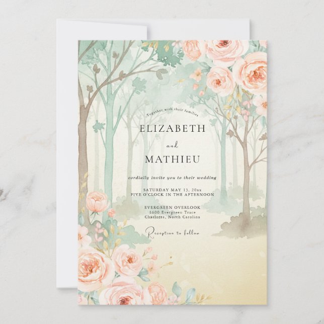 Invitación Boda de eucalipto de madera de coral menta (Anverso)