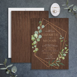 Invitación Boda de Eucalipto de Madera Geométrica de Cobre Rú