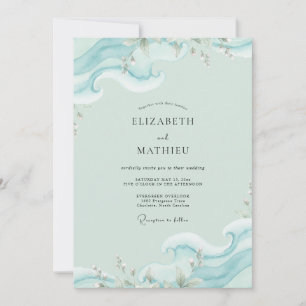 Invitación Boda de eucalipto de onda de océano Aqua