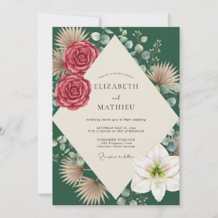 Invitación Boda de eucalipto de palma del bosque carmesí