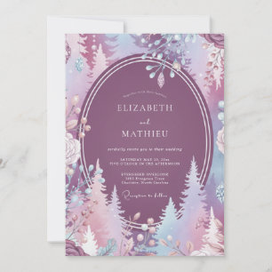 Invitación Boda de eucalipto de pino helado ciruela