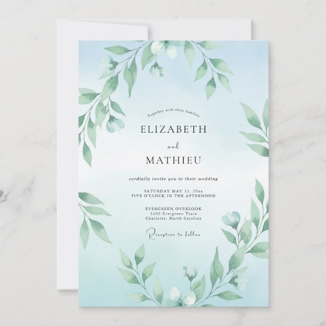 Invitación Boda de eucalipto de rama Aqua (Anverso)