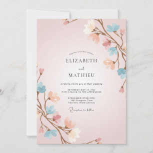 Invitación Boda de Eucalipto de Rama de Melocotón Rosado