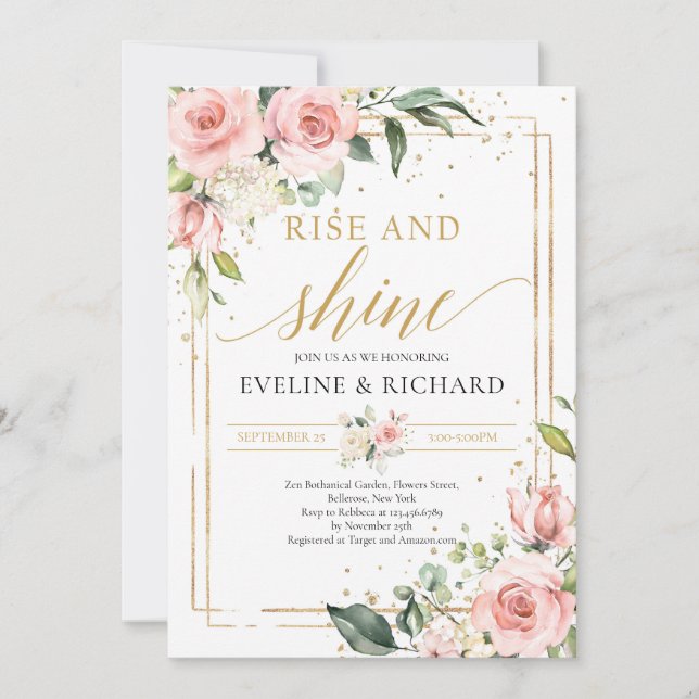 Invitación boda de eucalipto de vegetación floral rosa de Rub (Anverso)
