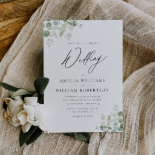 Invitación boda de eucalipto de verde de escritura moderna
