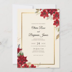 Invitación Boda de Eucalipto Dorado con Flor de Pascua Carmes