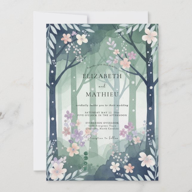 Invitación Boda de eucalipto en bosque de madera de pizarra (Anverso)