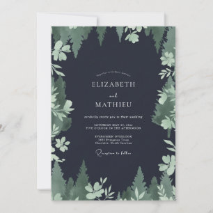 Invitación Boda de eucalipto en bosque de pino carbón vegetal