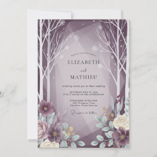 Invitación Boda de eucalipto en bosque invernal malva