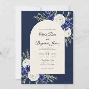 Invitación Boda de Eucalipto Flor Blanca de Medianoche