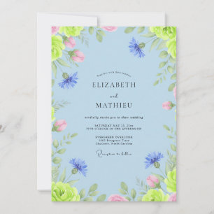 Invitación Boda de Eucalipto Flor de Aciano Rosa Periwinkle