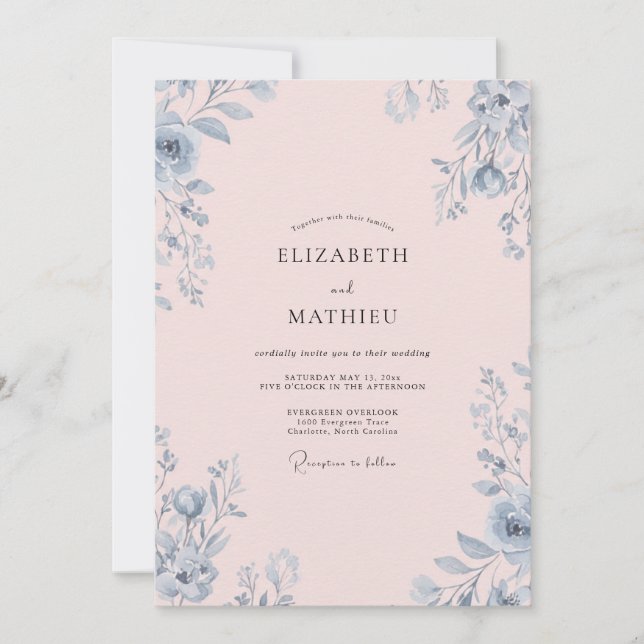 Invitación Boda de Eucalipto Flor de Aciano Rubor (Anverso)