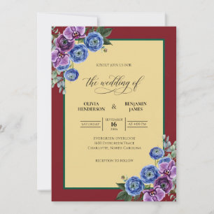 Invitación Boda de Eucalipto Flor de Ametista Carmesí
