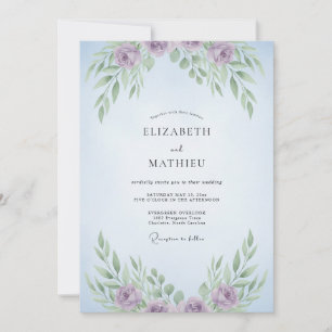 Invitación Boda de Eucalipto Flor de Lila Cielo