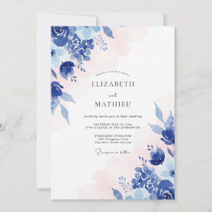 Invitación Boda de Eucalipto, Flor de Maíz y Rubor Zafiro