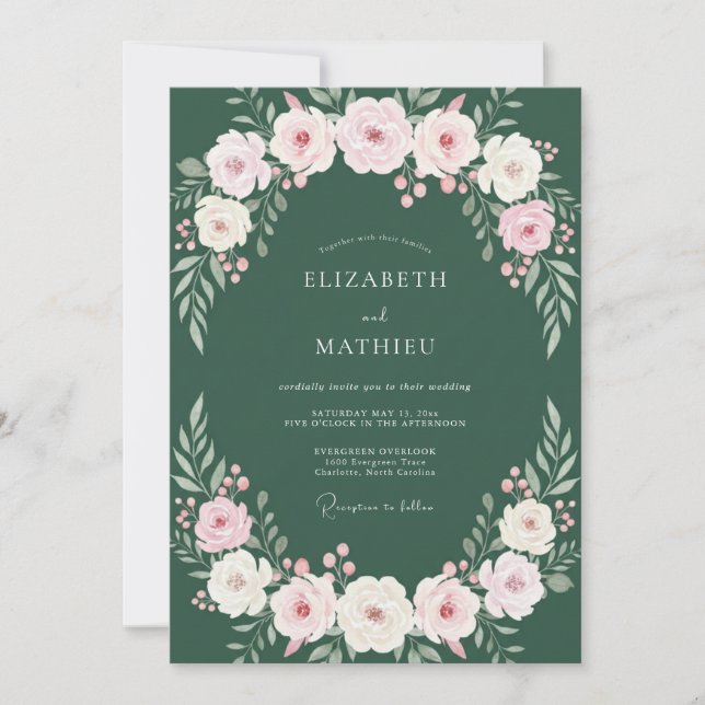 Invitación Boda de Eucalipto Flor Rosa Bosque (Anverso)