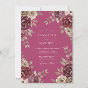 Invitación Boda de Eucalipto Flor Vintage Magenta