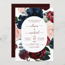 Invitación Boda de eucalipto floral azul de la Marina de Borg