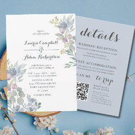 Invitación Boda de eucalipto floral azul polvoriento todo en