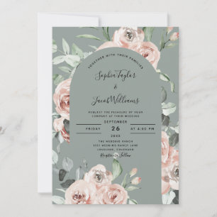 Invitación Boda de Eucalipto floral de rosas rosadas verdes s