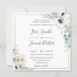 Invitación Boda de Eucalipto floral del pueblo blanco de marf