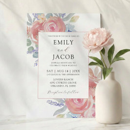 Invitación Boda de eucalipto floral rosa acuarela