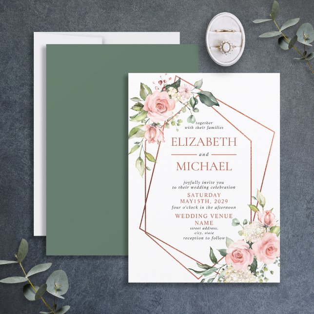 Invitación Boda de Eucalipto Floral Rosa de Cobre (Subido por el creador)