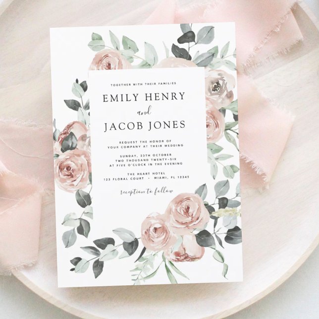 Invitación Boda de Eucalipto Floral Rosa Dusty (Subido por el creador)