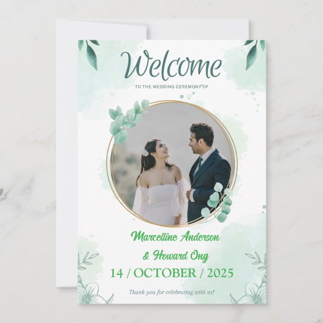 Invitación Boda de eucalipto floral verde personalizado (Anverso)
