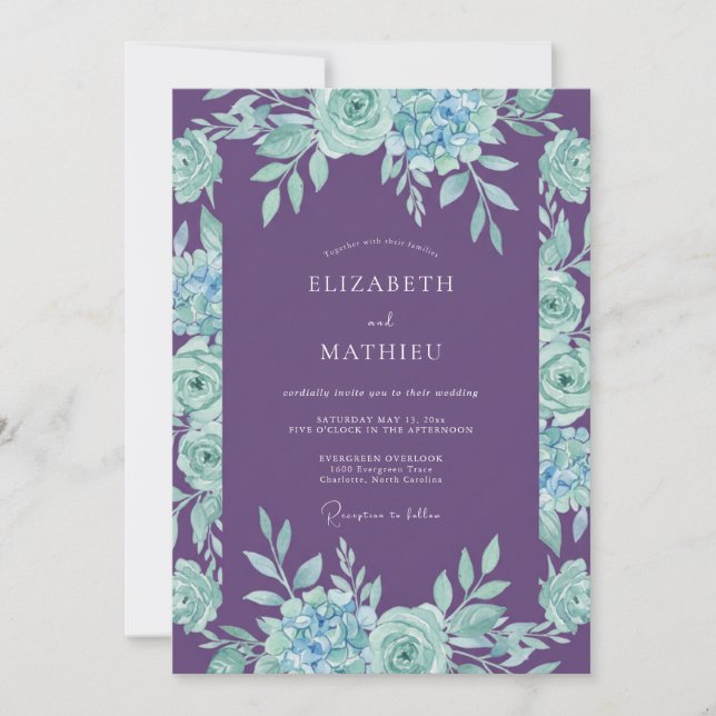 Invitación Boda de Eucalipto Follaje Acuático Amatista (Anverso)