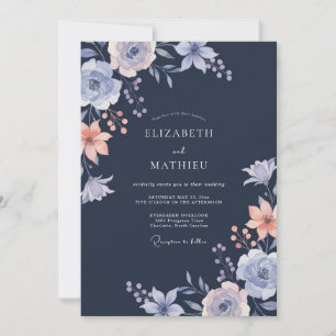 Invitación Boda de eucalipto follaje albaricoque naval