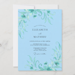 Invitación Boda de Eucalipto Follaje Aqua Cielo
