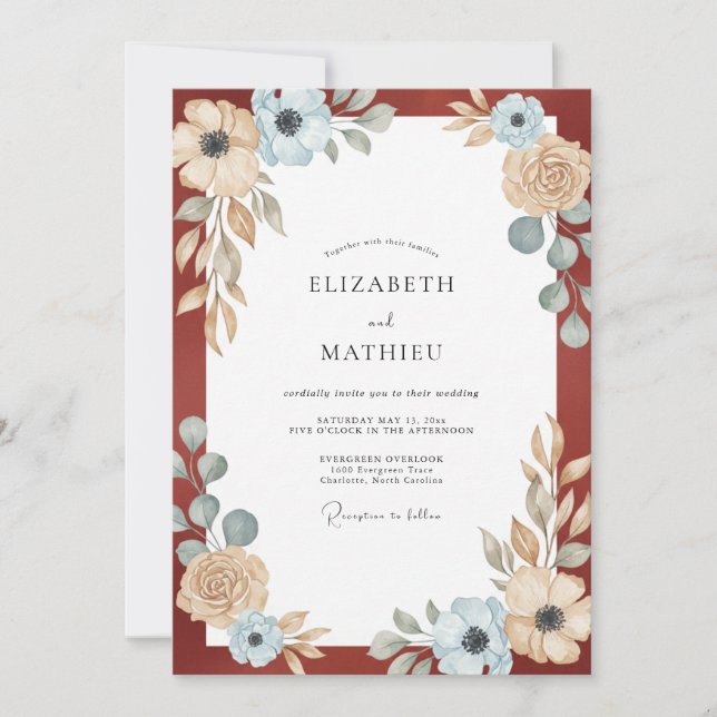 Invitación Boda de Eucalipto Follaje Champán Oxidado (Anverso)