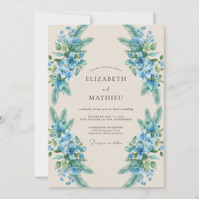 Invitación Boda de Eucalipto Follaje de Aciano Azur (Anverso)