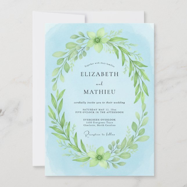 Invitación Boda de eucalipto follaje lima cielo (Anverso)