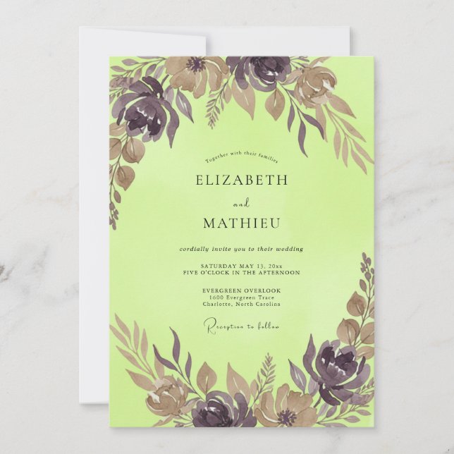 Invitación Boda de eucalipto follaje malva pistacho (Anverso)