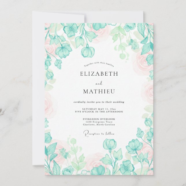 Invitación Boda de eucalipto follaje menta acuática (Anverso)