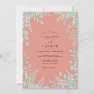 Invitación Boda de eucalipto follaje menta coral