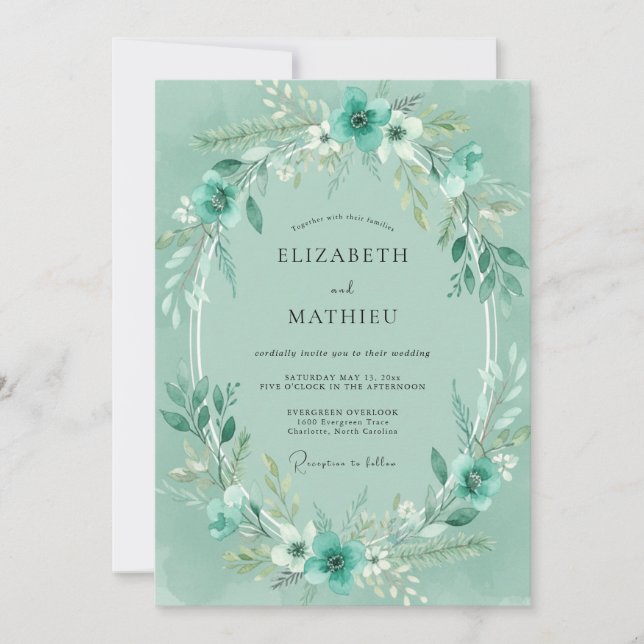 Invitación Boda de eucalipto follaje menta espuma de mar (Anverso)