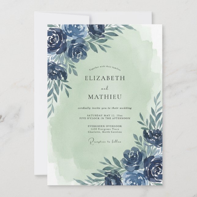 Invitación Boda de eucalipto follaje menta marina (Anverso)
