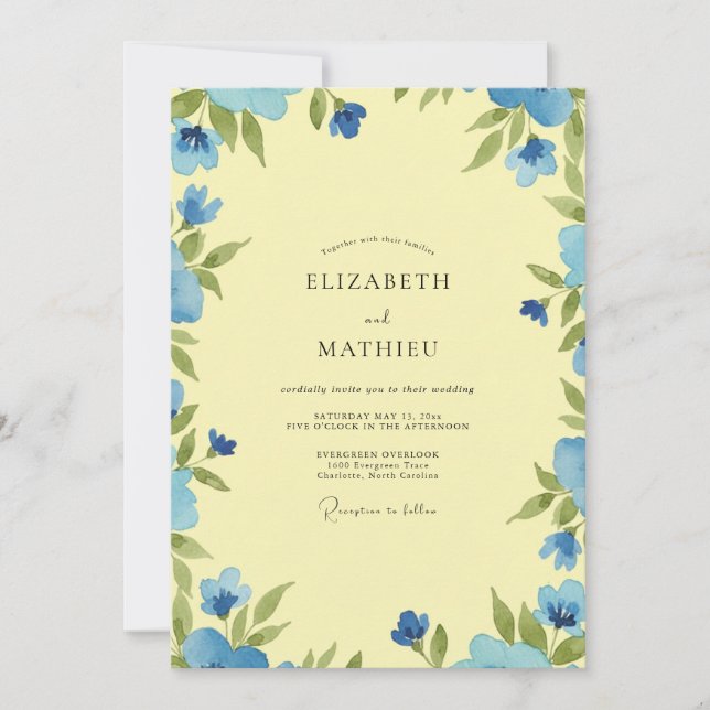 Invitación Boda de Eucalipto Follaje Periwinkle Mantequilla (Anverso)
