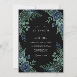 Invitación Boda de Eucalipto Follaje Zafiro de Medianoche