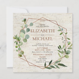 Invitación Boda de eucalipto geométrico de cobre ruso cuadrad