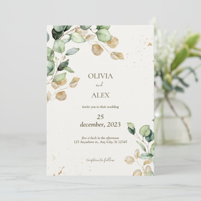Invitación boda de eucalipto greenery (Anverso de pie)