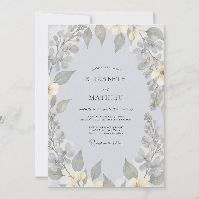 Invitación Boda de eucalipto gris atenuado (Anverso)