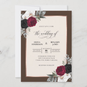 Invitación Boda de Eucalipto Gris Bouquet Carmesí de Chocolat