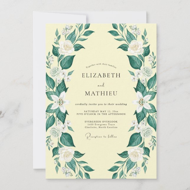 Invitación Boda de Eucalipto Gris con Follaje Amarillo Pálido (Anverso)