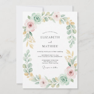 Invitación Boda de Eucalipto Gris con Follaje de Oro Menta