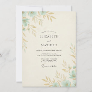 Invitación Boda de Eucalipto Gris con Follaje Dorado Espuma d