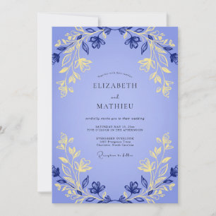 Invitación Boda de Eucalipto Gris con Follaje Dorado y Periwi